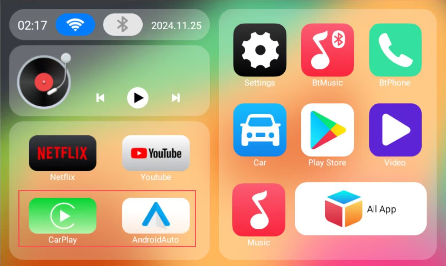 Carplay and Android Auto entry screen